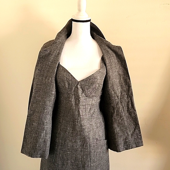 SOLD! Chanel 2Pc Smoke Gray Dress Peplum Jacket Suit Linen CC Buttons FR 36 US 4 - Picture 5 of 16